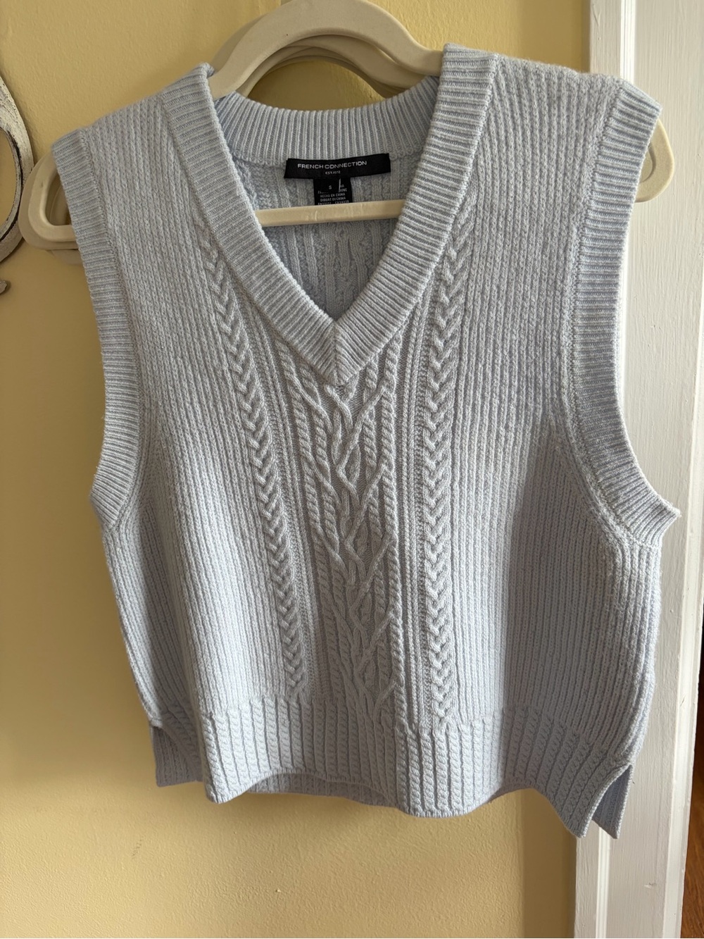 French Connection Light Blue Cable-Knit V-Neck Sweater Vest